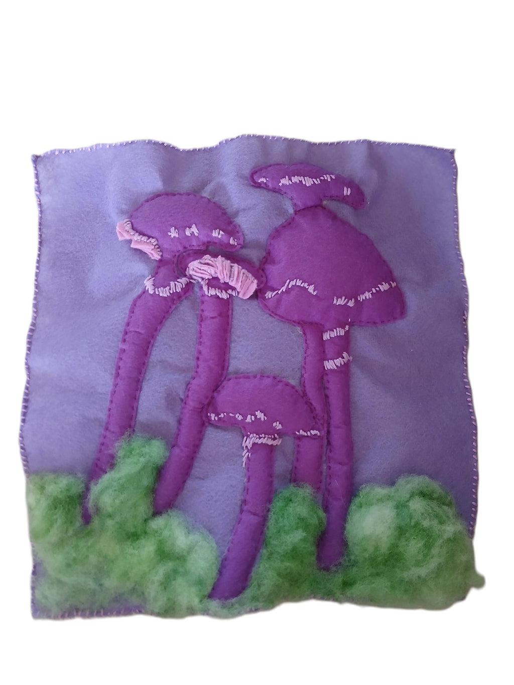 Purple Fungi Patchwork Square — Handmade Woodland Fabric Patch