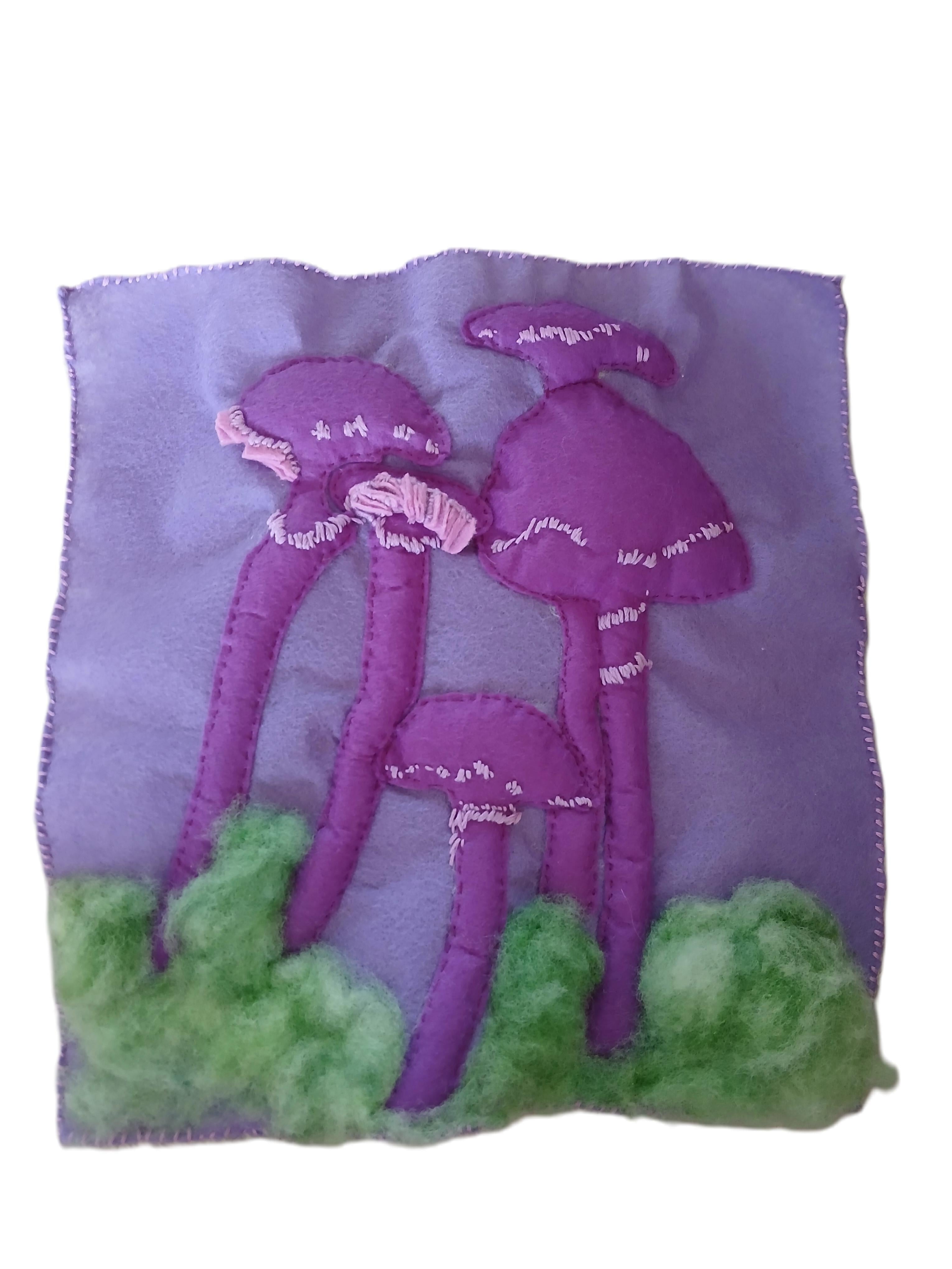 Purple Fungi Patchwork Square — Handmade Woodland Fabric Patch