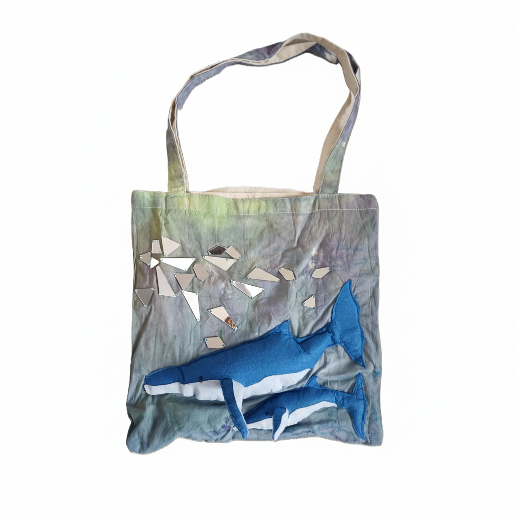 Front of bag with whales design on it