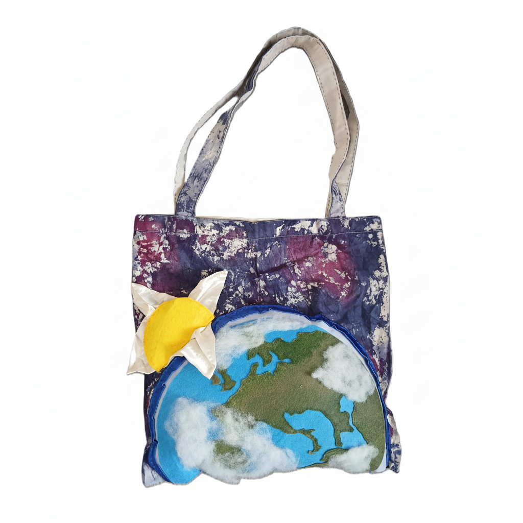 Front of bag With a design of the world