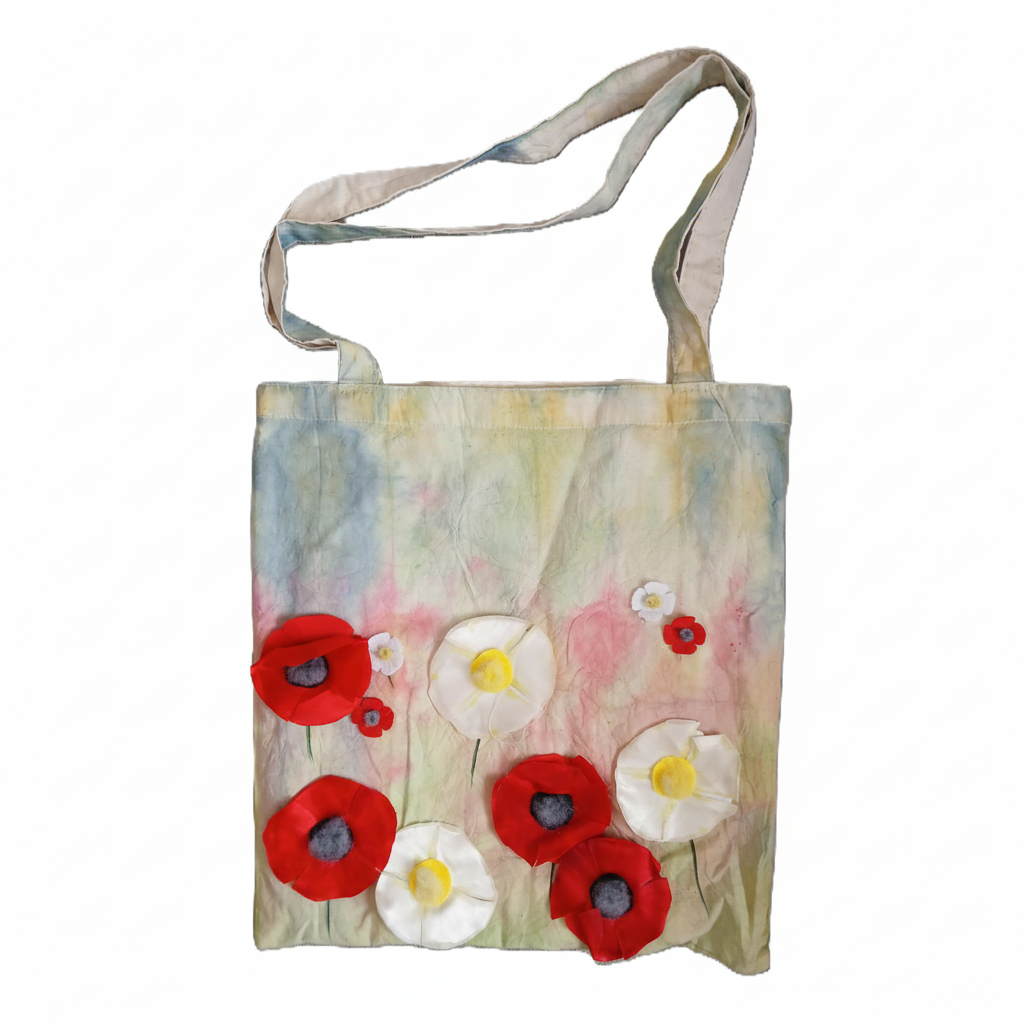 Front of bag with a poppies design on