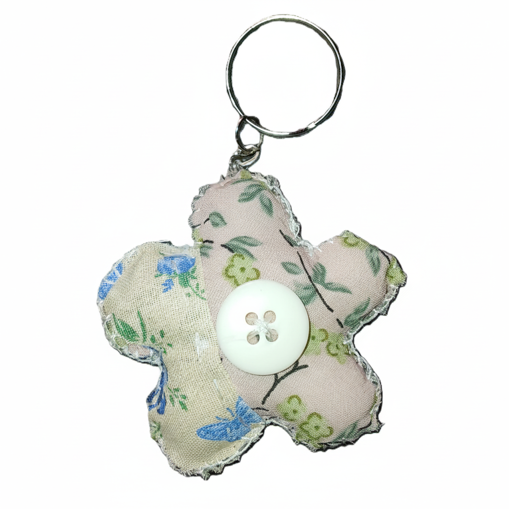 Handmade star cloth keyring - white background