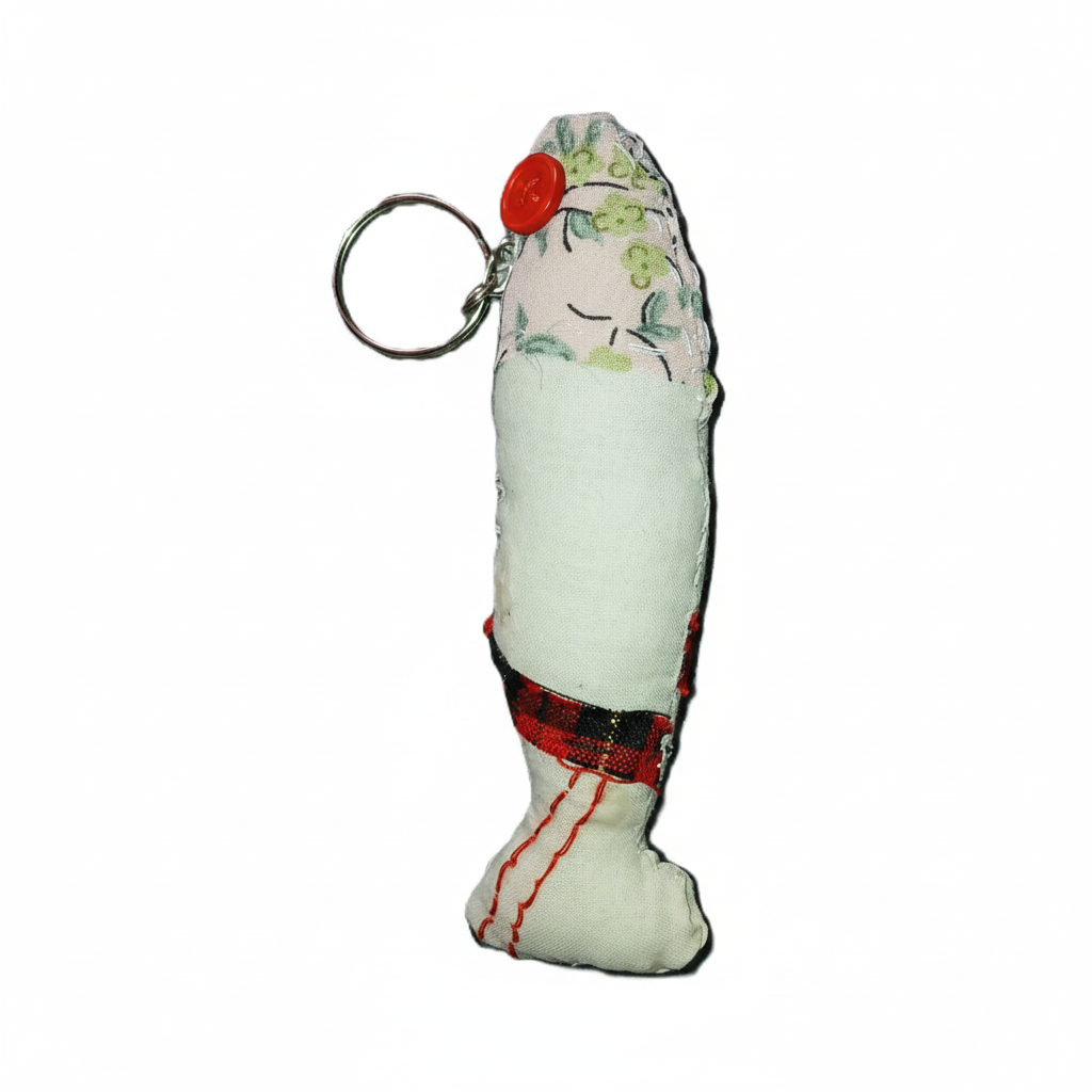 Keyring Fish-1 - floral cream fish, white background