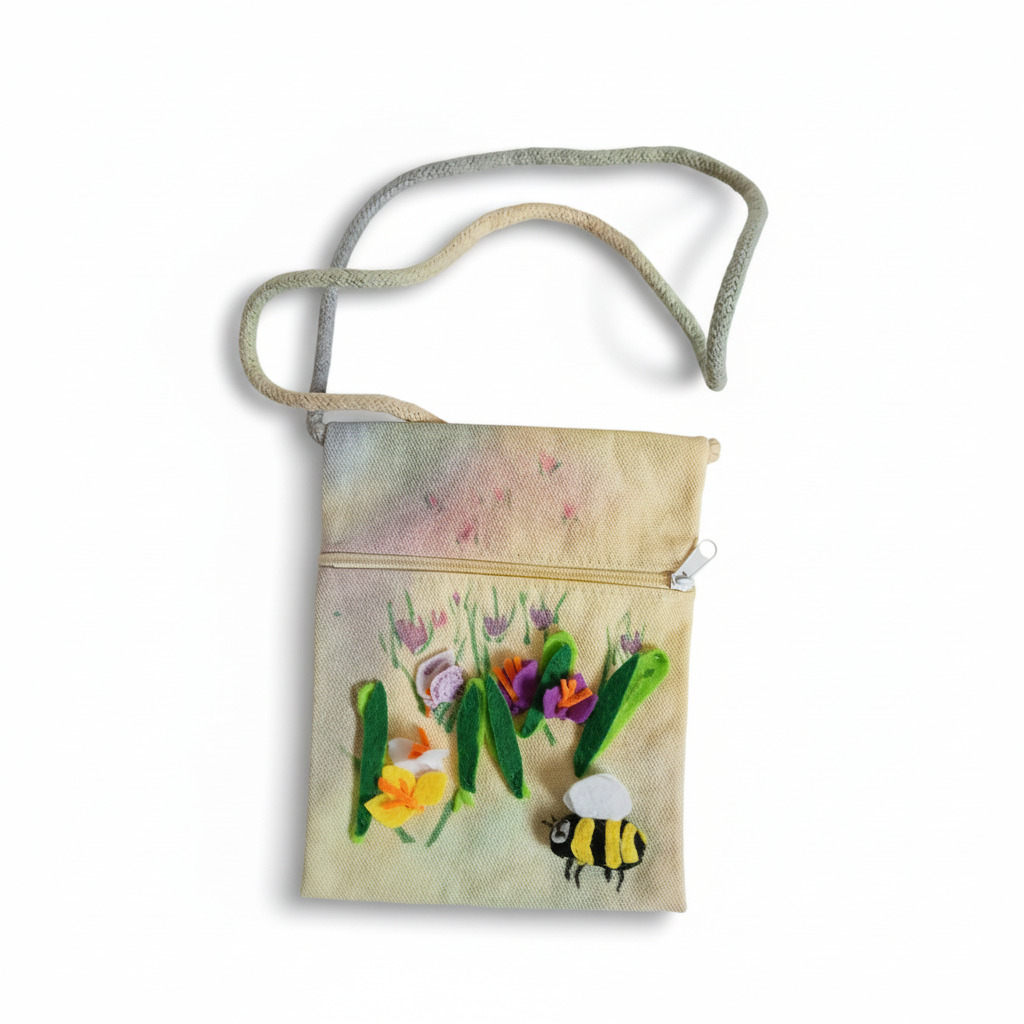 Small tote handbag - Bee on flowers, white background